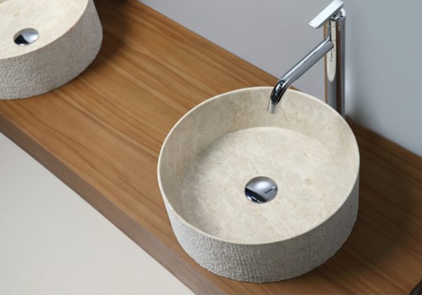MODENA Countertop Washbasin Ø430 x 150 mm natural stone ORG641 (beige marble) ORG642 (grey marble) ORG644 (black andesite)